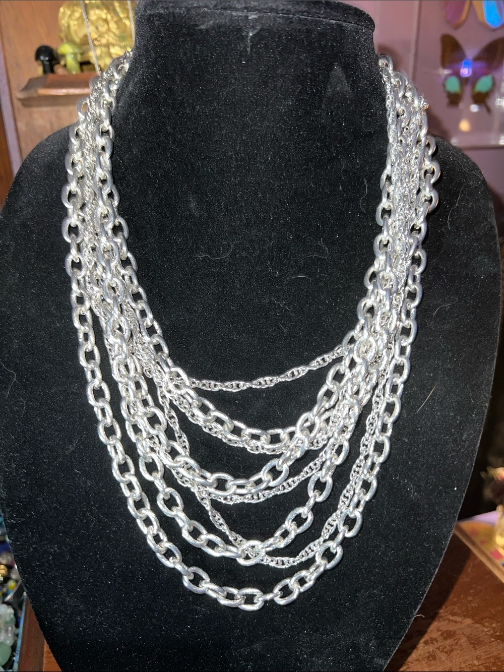Vintage Natasha Multi-Strand Silver Tone Chain Necklace - Women Jewelry